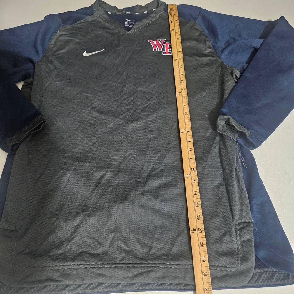 Nike Mens XL WP Training Top Grey Navy Blue V-Neck Long Sleeve Pullover Shirt - Picture 4 of 5